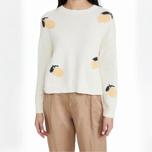 Rails Percy Ivory Lemons Cotton Cashmere Knit Crewneck Sweater Soft Fun